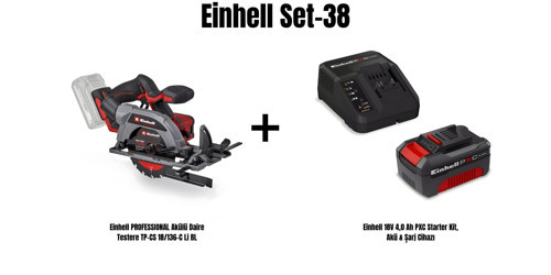 Set-38 (Einhell PROFESSIONAL Akülü Daire Testere TP-CS 18/136-C Li BL+Einhell 18V 4,0 Ah PXC Starter Kit, Akü & Şarj Cihazı)