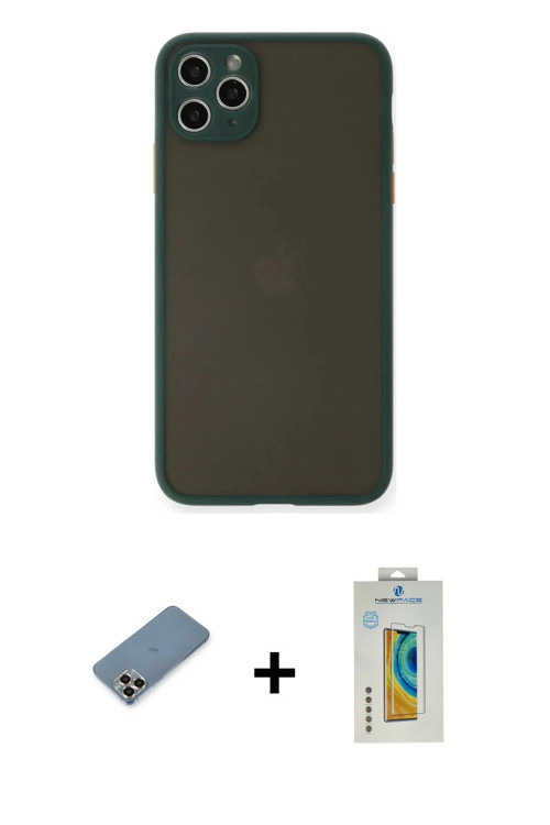 ieg™ iPhone 11 Pro Max Kılıf Ahenk Çizgi Serisi - Siyah Polymer Nano Ekran Koruyucu + Gold Metal Kam