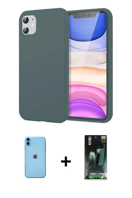 ieg™ iPhone 11 Kılıf Kozmos Yansıma Özel Seri - Şeffaf 360 Full Body Arka Koruyucu + Mavi Neon Fosfo