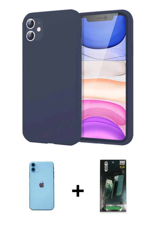 ieg™ iPhone 11 Kılıf Kozmos Yansıma Özel Seri - Şeffaf 360 Full Body Arka Koruyucu + Mavi Neon Fosfo