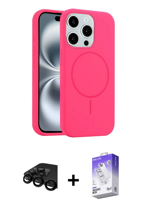 ieg™ iPhone 15 Pro Max Kılıf Yankı Form Serisi - Siyah Bilvis 5in1 3D Magic Cam Ekran Koruyucu + Siy