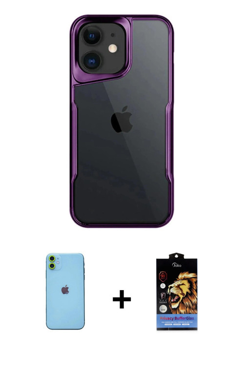 ieg™ iPhone 11 Kılıf Akış Çizgi Koleksiyonu - Siyah Buffer Hayalet Cam Ekran Koruyucu + Yeşil Neon F