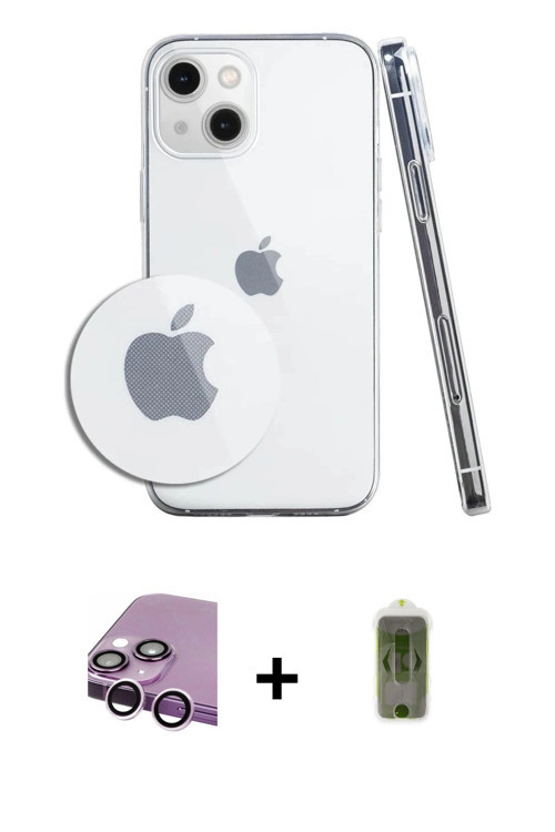 ieg™ iPhone 14 Kılıf Zirve Doku - Siyah Joko Magic 5D Hayalet Cam + Mor Raze Metal Kamera Lens