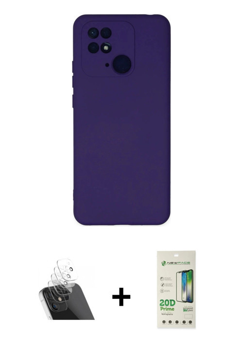 ieg™ Redmi 10C Kılıf Ahenk Serisi - Siyah 20D Premium Cam Ekran Koruyucu + Şeffaf Kamera Lens Koruma