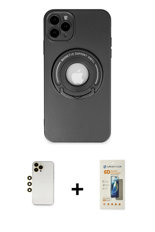 ieg™ iPhone 12 Pro Kılıf Eksen Klasik Prime - Siyah 6D Mat Seramik Hayalet Nano Ekran Koruyucu + Gol