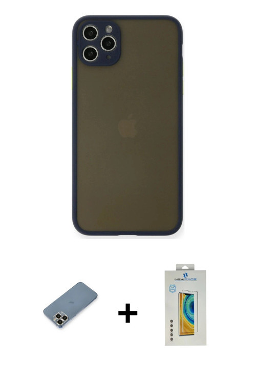 ieg™ iPhone 11 Pro Max Kılıf Ahenk Çizgi Serisi - Siyah Polymer Nano Ekran Koruyucu + Gold Metal Kam