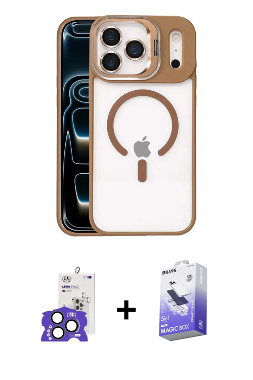 iPhone 17 Pro Max Kılıf Yadigar Asil Koleksiyonu - Siyah Bilvis 5in1 5D Magic Hayalet Cam Ekran