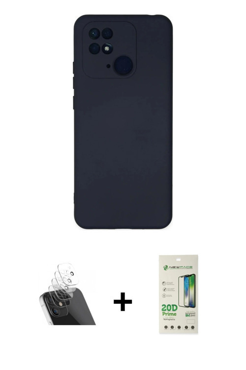 ieg™ Redmi 10C Kılıf Ahenk Serisi - Siyah 20D Premium Cam Ekran Koruyucu + Şeffaf Kamera Lens Koruma