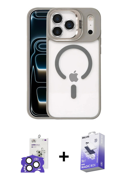 iPhone 17 Pro Max Kılıf Yadigar Asil Koleksiyonu - Siyah Bilvis 5in1 5D Magic Hayalet Cam Ekran