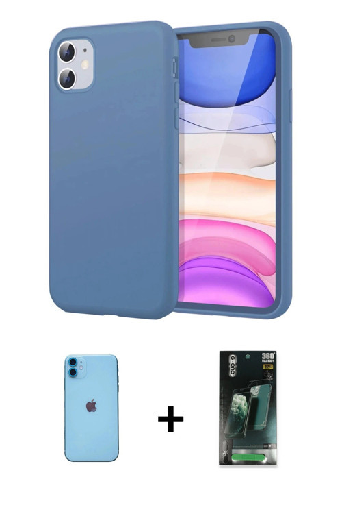 ieg™ iPhone 11 Kılıf Kozmos Yansıma Özel Seri - Şeffaf 360 Full Body Arka Koruyucu + Mavi Neon Fosfo