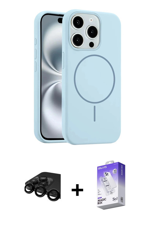 ieg™ iPhone 15 Pro Max Kılıf Yankı Form Serisi - Siyah Bilvis 5in1 3D Magic Cam Ekran Koruyucu + Siy