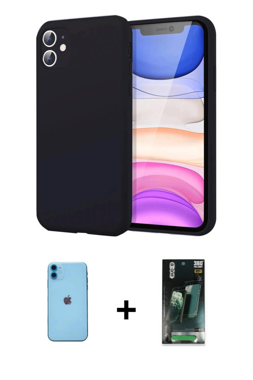 ieg™ iPhone 11 Kılıf Kozmos Yansıma Özel Seri - Şeffaf 360 Full Body Arka Koruyucu + Mavi Neon Fosfo