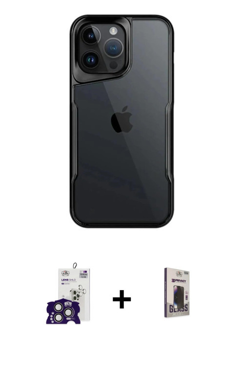 ieg™ iPhone 16 Pro Max Kılıf Akış Çizgi Koleksiyonu - Siyah Bilvis Hayalet Cam Ekran Koruyucu + Tita