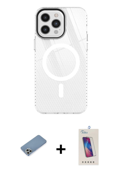 ieg™ iPhone 12 Pro Max Kılıf Doruk Prime - Siyah Joko 5D Cam + Gümüş Shine Kamera Lens Koruma Cam