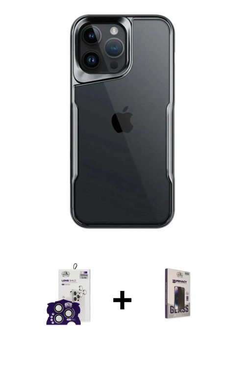 ieg™ iPhone 16 Pro Max Kılıf Akış Çizgi Koleksiyonu - Siyah Bilvis Hayalet Cam Ekran Koruyucu + Tita