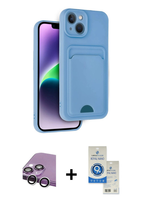 ieg™ iPhone 14 Kılıf Vadi Çizgi Prime - Şeffaf Royal Nano Ekran Koruyucu + Gümüş Raze Metal Kamera L