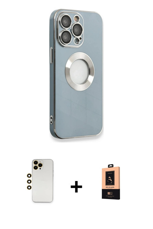 ieg™ iPhone 13 Pro Max Kılıf İz Form Serisi - Şeffaf Maxco Cam Ekran Koruyucu + Gold Shine Kamera Le