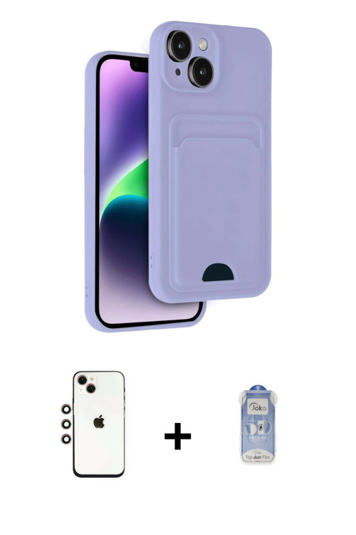 ieg™ iPhone 14 Kılıf Vadi Çizgi Prime - Siyah Joko Magic 5D Cam + Gökkuşağı Shine Kamera Lens
