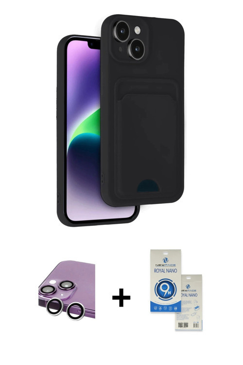 ieg™ iPhone 14 Kılıf Vadi Çizgi Prime - Şeffaf Royal Nano Ekran Koruyucu + Gümüş Raze Metal Kamera L