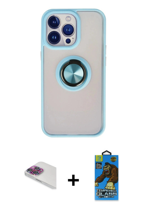 ieg™ iPhone 13 Pro Max Kılıf Yörünge Çizgi - Siyah 18D Cam Ekran Koruyucu + Gökkuşağı Pers Alüminyum