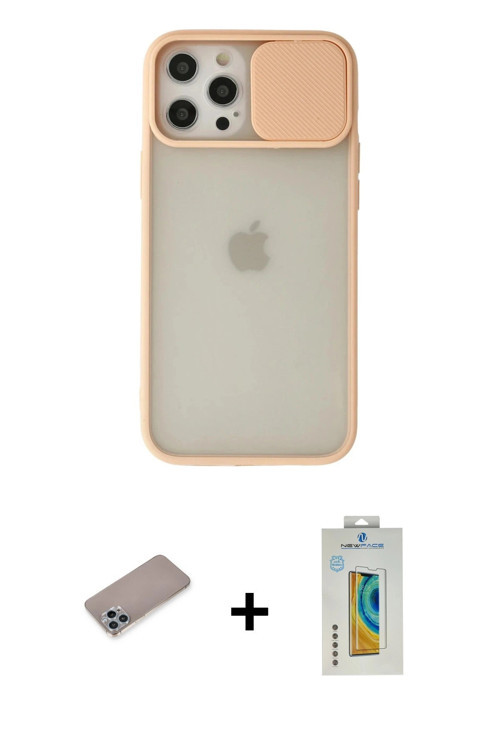 ieg™ iPhone 12 Pro Max Kılıf Vadi Çizgi - Siyah Polymer Nano Ekran Koruyucu + Sierra Blue Shine Kame