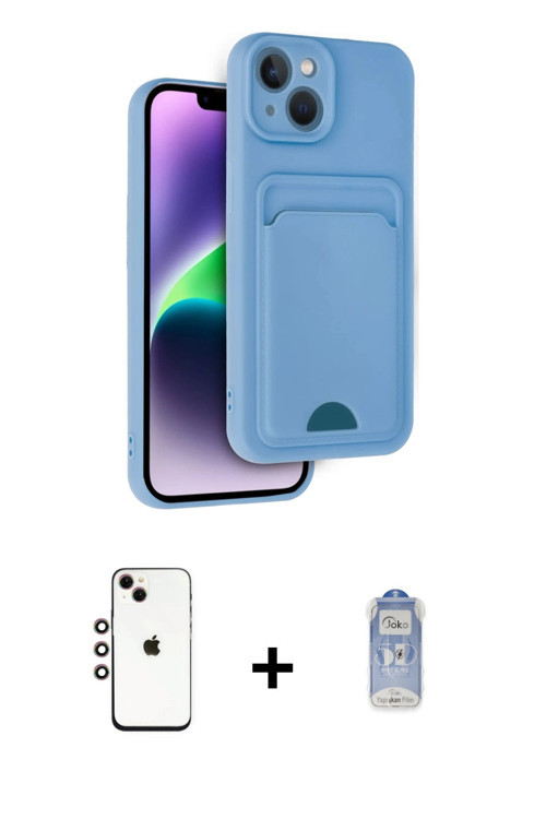 ieg™ iPhone 14 Kılıf Vadi Çizgi Prime - Siyah Joko Magic 5D Cam + Gökkuşağı Shine Kamera Lens