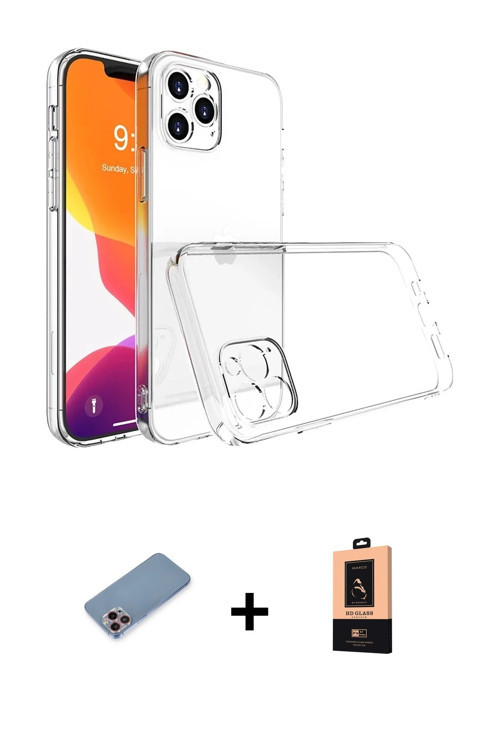 ieg™ iPhone 13 Pro Max Kılıf Zirve Doku - Şeffaf Maxco Cam Ekran Koruyucu + Pembe Shine Kamera Lens