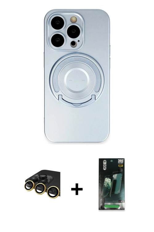ieg™ iPhone 14 Pro Kılıf Eksen Klasik Prime - Siyah 360 Mat Full Body Arka Koruyucu + Gold Raze Meta