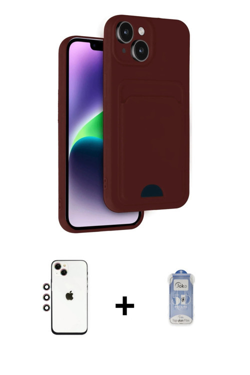 ieg™ iPhone 14 Kılıf Vadi Çizgi Prime - Siyah Joko Magic 5D Cam + Gökkuşağı Shine Kamera Lens