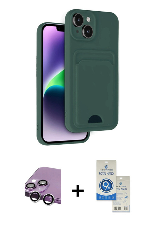 ieg™ iPhone 14 Kılıf Vadi Çizgi Prime - Şeffaf Royal Nano Ekran Koruyucu + Gümüş Raze Metal Kamera L