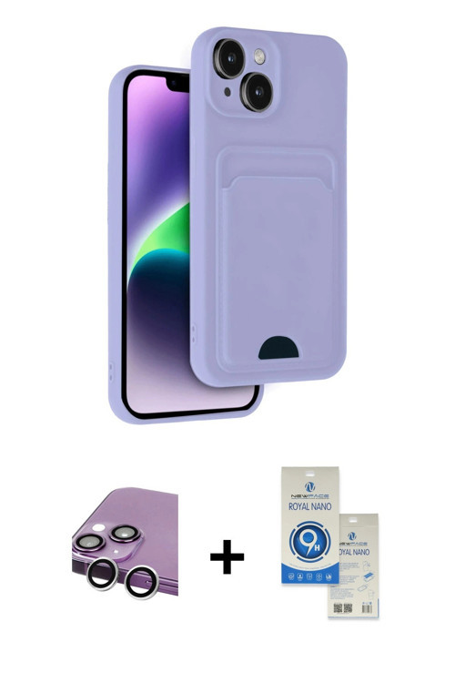 ieg™ iPhone 14 Kılıf Vadi Çizgi Prime - Şeffaf Royal Nano Ekran Koruyucu + Gümüş Raze Metal Kamera L