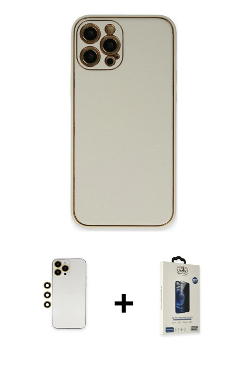 ieg™ iPhone 12 Pro Max Kılıf Yadigar Klasik - Siyah Bilvis Hayalet Cam Ekran Koruyucu + Gold Shine K