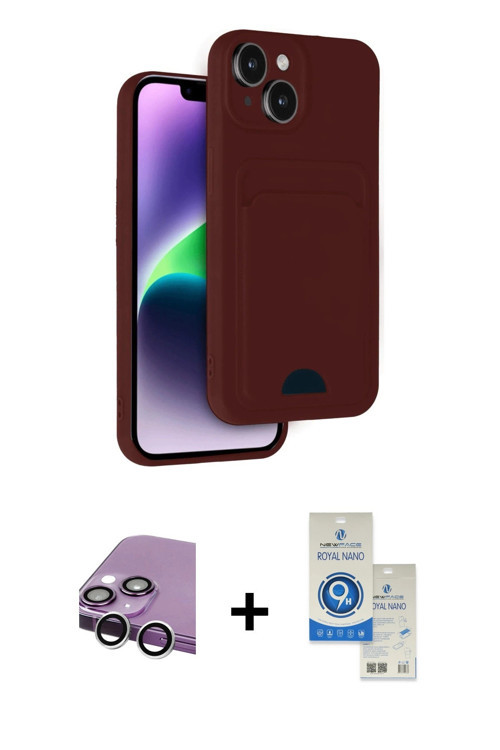 ieg™ iPhone 14 Kılıf Vadi Çizgi Prime - Şeffaf Royal Nano Ekran Koruyucu + Gümüş Raze Metal Kamera L