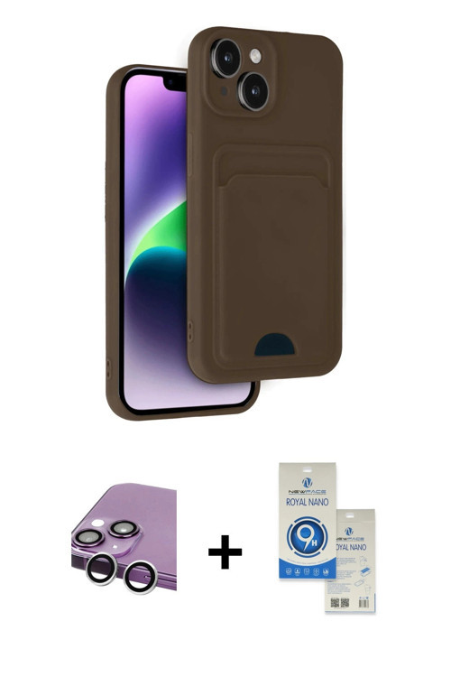 ieg™ iPhone 14 Kılıf Vadi Çizgi Prime - Şeffaf Royal Nano Ekran Koruyucu + Gümüş Raze Metal Kamera L