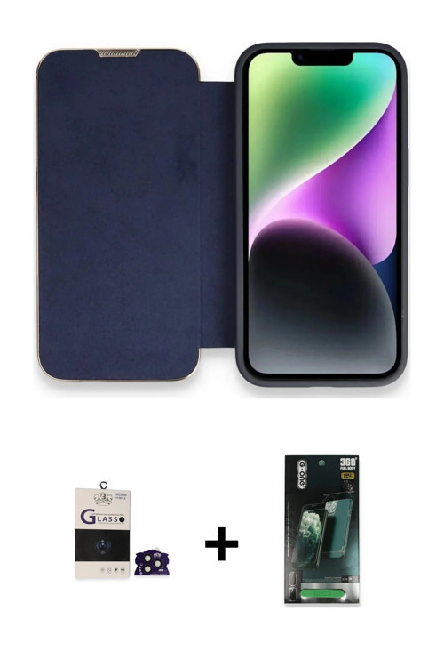 ieg™ iPhone 14 Pro Max Kılıf Siluet Minimal Serisi - Şeffaf 360 Full Body Arka Koruyucu + Derin Mor
