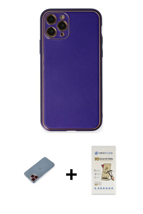 ieg™ iPhone 11 Pro Kılıf Yadigar Klasik - Siyah Mat Seramik Nano Ekran Koruyucu + Kırmızı Metal Kame