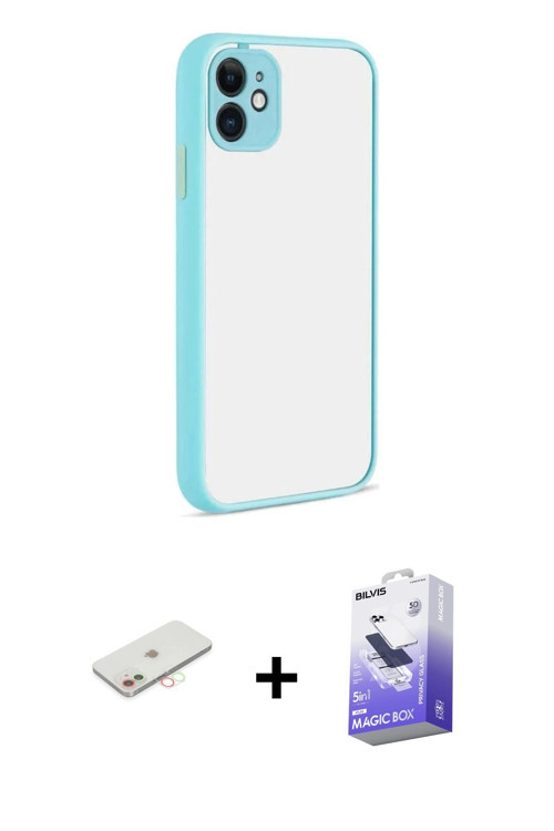 ieg™ iPhone 12 Kılıf Ahenk Çizgi Serisi - Siyah Bilvis 5in1 5D Magic Hayalet Cam Ekran Koruyucu + Ye