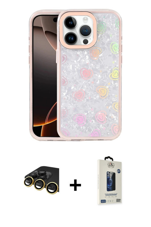 ieg™ iPhone 14 Pro Max Kılıf Odak Prime - Siyah Bilvis Hayalet Cam Ekran Koruyucu + Gold Raze Metal
