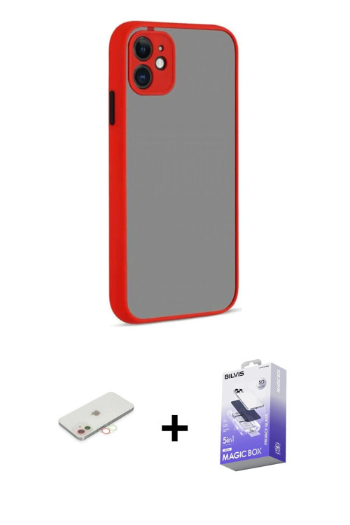 ieg™ iPhone 12 Kılıf Ahenk Çizgi Serisi - Siyah Bilvis 5in1 5D Magic Hayalet Cam Ekran Koruyucu + Ye