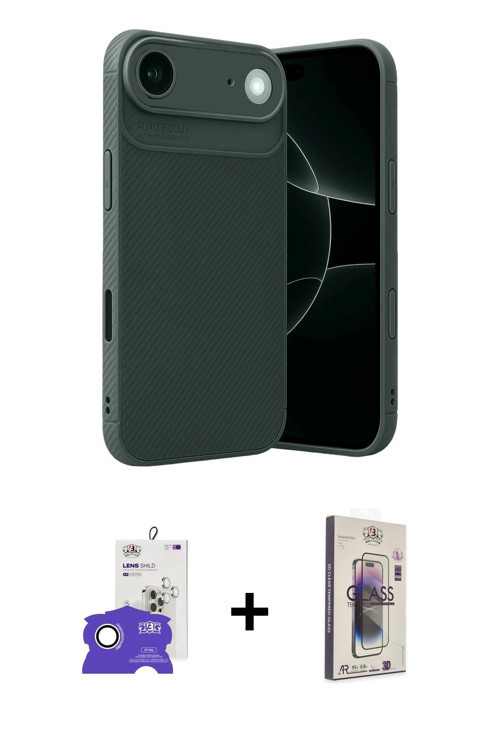 ieg™ iPhone 17 Air Kılıf Eksen Form Prime - Siyah Bilvis 3D Cam Ekran Koruyucu + Gümüş Bilvis Titan