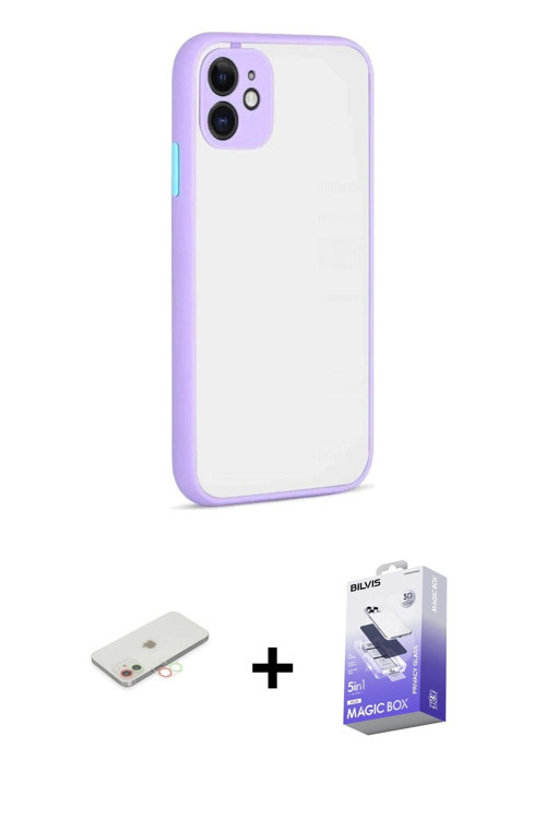 ieg™ iPhone 12 Kılıf Ahenk Çizgi Serisi - Siyah Bilvis 5in1 5D Magic Hayalet Cam Ekran Koruyucu + Ye