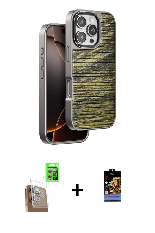 ieg™ iPhone 16 Pro Max Kılıf Atlas Minimal Özel Seri - Siyah Buffer Hayalet Cam Ekran Koruyucu + Çöl