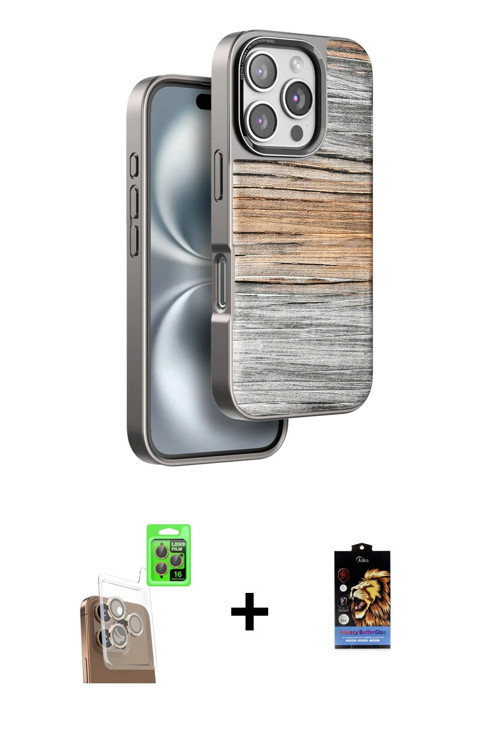 ieg™ iPhone 16 Pro Max Kılıf Atlas Minimal Özel Seri - Siyah Buffer Hayalet Cam Ekran Koruyucu + Çöl