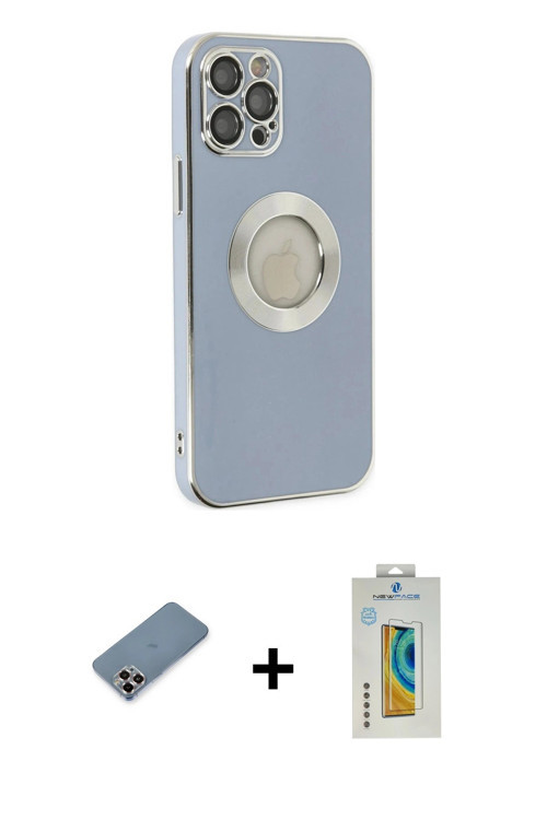 ieg™ iPhone 12 Pro Kılıf İz Form Serisi - Siyah Polymer Nano Ekran Koruyucu + Mor Metal Kamera Lens