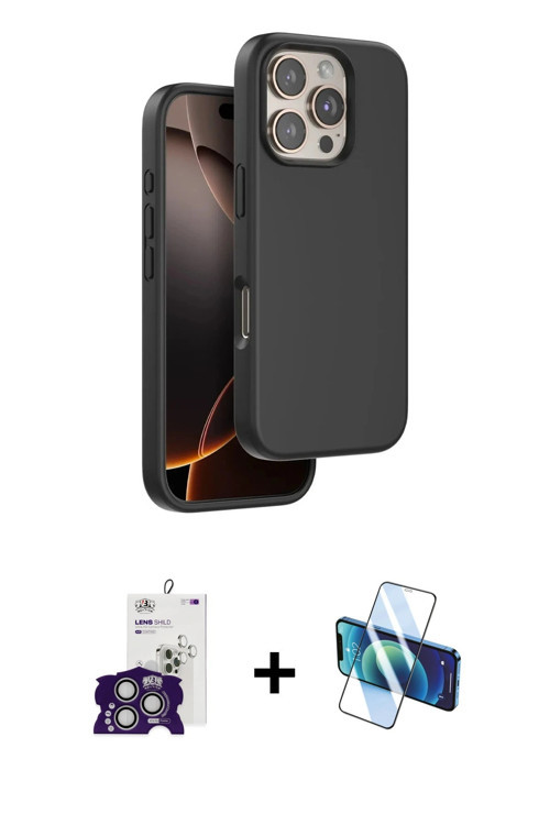 ieg™ iPhone 16 Pro Max Kılıf Kıvılcım Çizgi Serisi - Siyah 3D Antistatik Cam Ekran Koruyucu + Gümüş