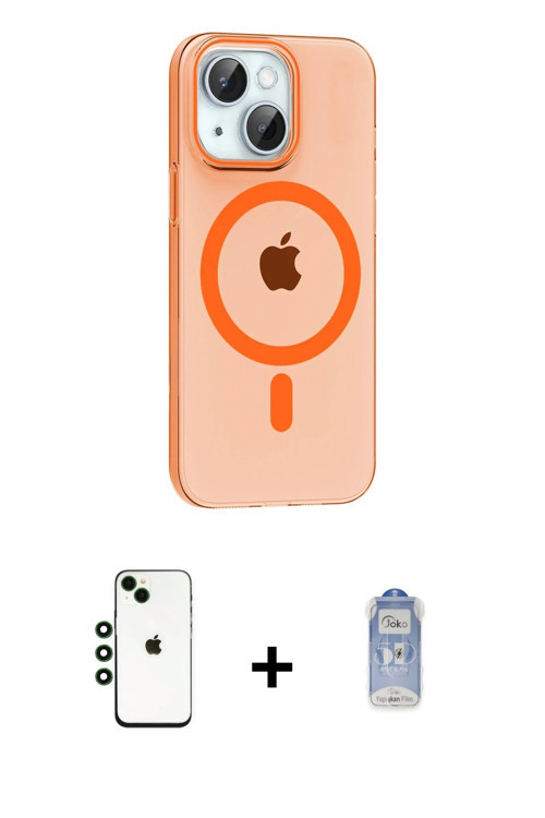 ieg™ iPhone 14 Kılıf Pusula Form Özel Seri - Siyah Joko Magic 5D Cam + Yeşil Shine Kamera Lens