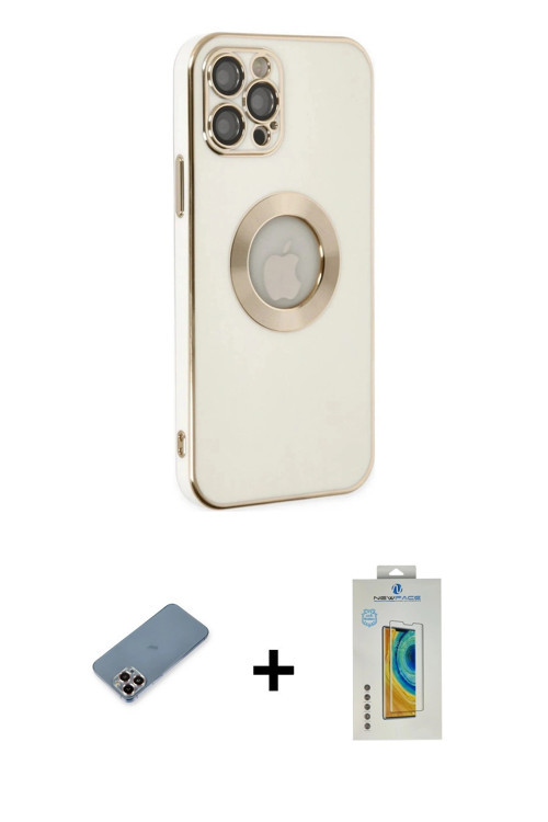 ieg™ iPhone 12 Pro Kılıf İz Form Serisi - Siyah Polymer Nano Ekran Koruyucu + Mor Metal Kamera Lens
