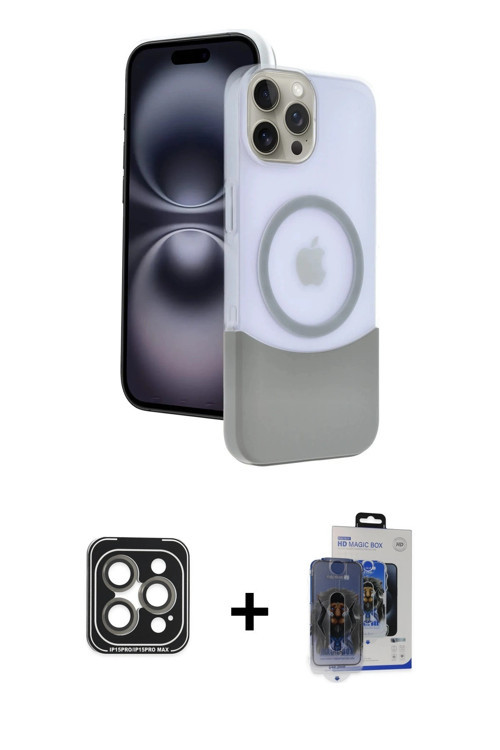 ieg™ iPhone 15 Pro Max Kılıf Kozmos Form Özel Seri - Siyah Vanessa Magic Cam + Gri PVD Metal Kamera