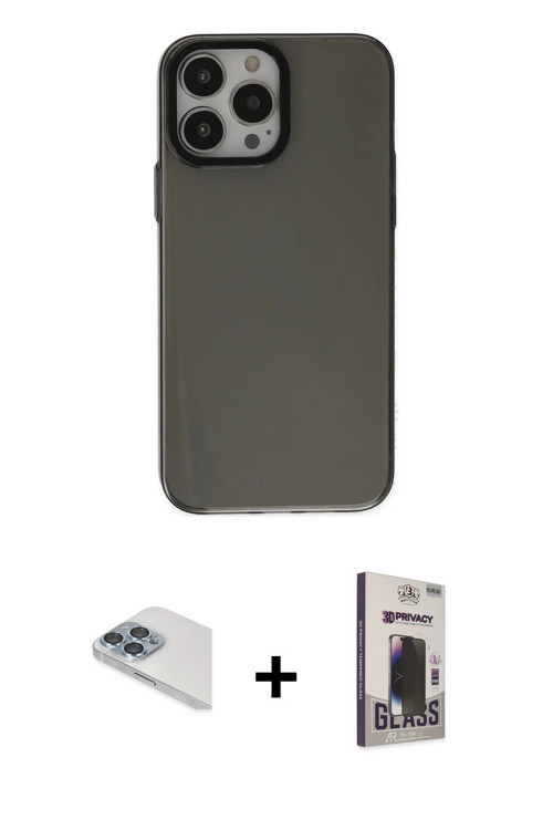 ieg™ iPhone 13 Pro Max Kılıf Zirve Doku Koleksiyonu - Siyah Bilvis Hayalet Cam Ekran Koruyucu + Sier