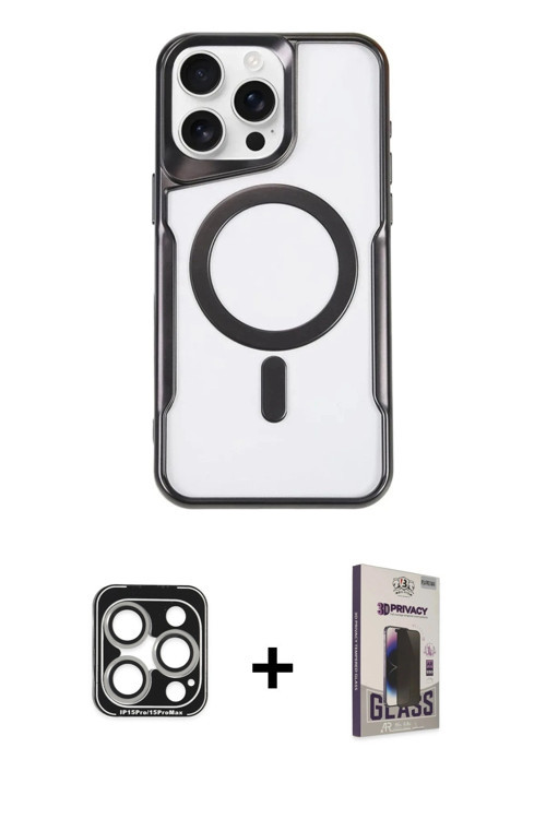 ieg™ iPhone 15 Pro Max Kılıf Yadigar Klasik Özel Seri - Siyah Bilvis Hayalet Cam Ekran Koruyucu + Gü